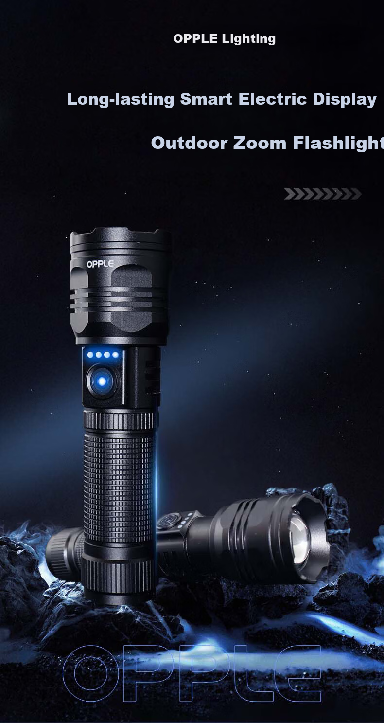 OPPLE LED High-Power Flashlight Zoomable Ultra-Bright Long-Range Laser Tactical Outdoor Cycling Military Portable Lamp 19W-18000K 43*156mm 1