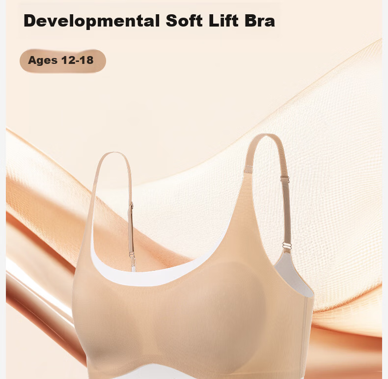 Meishianxuan Junior High School Girls Seamless Sports Bra Youth Development Anti-Shock Camisole Underwear for High School Girls Nude Pink Bra 3