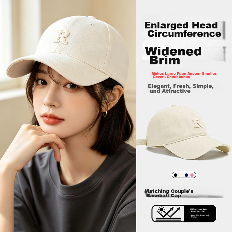 Dussena Embroidered Baseball Cap Duckbill Hat Women's Wide Brim Large Face Slimming Men's New Sun Protection Fashion Korean Style