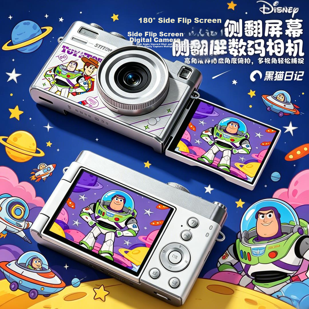 Black Cat Diary Disney Y06 Buzz Lightyear Woody CCD Digital Camera Flip Screen HD Photo Video Filter Retro Cartoon Girls Students Kids Birthday 520 Gift Toy
