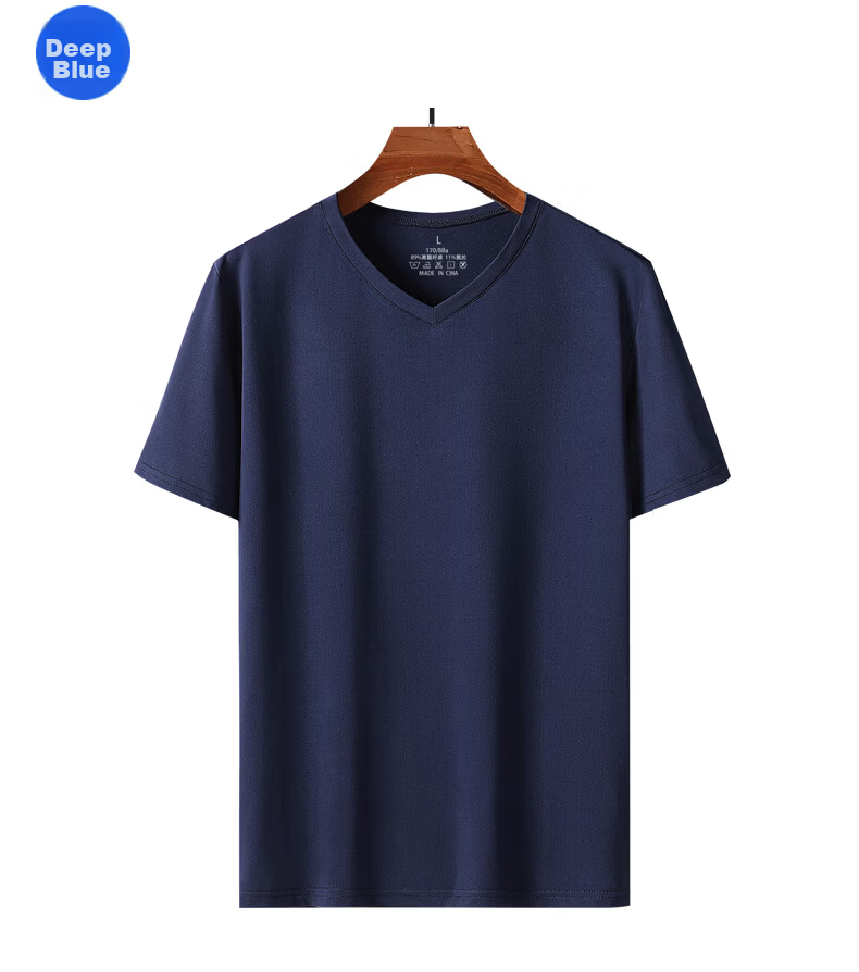 ROMON Heavyweight Outdoor Short Sleeve T-Shirt Men Summer Lightweight V-Neck Ice Silk Quick-Dry Air Conditioning Cooling Stretch Loose Base Shirt 9