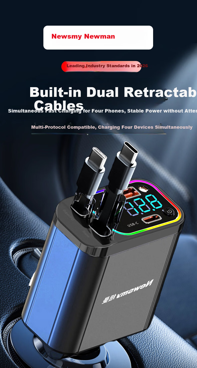 Newsmy Car Charger Retractable 3-in-1 Built-in Cable Super Fast PD Invisible Mini Car Cigarette Lighter Charger Compatible with Apple Huawei Xiaomi K6 Deluxe Edition 1