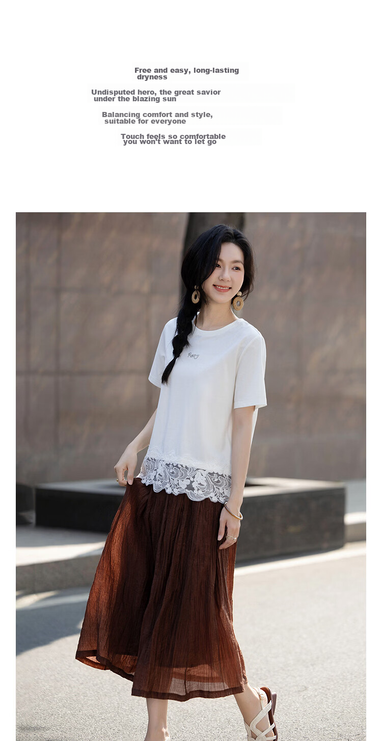 Demana [Qinshuang Solona] Summer Simple Style Rhinestone Lace Trim Letter Slim Fit T-Shirt for Women Premium Feel 6