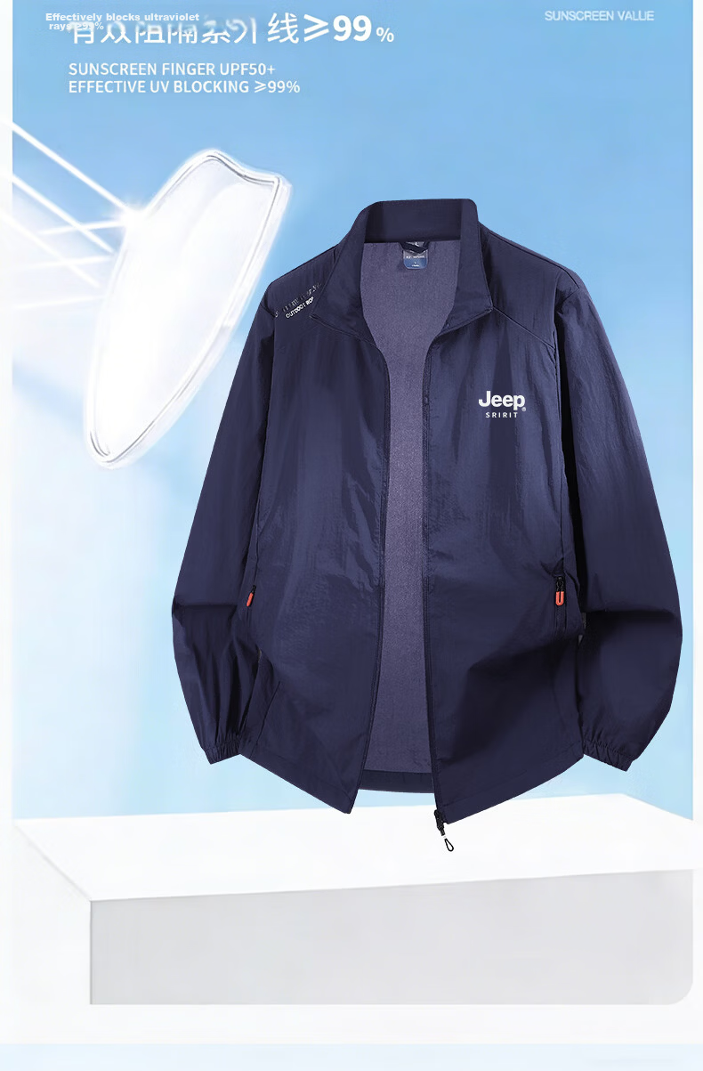 JEEP SPIRIT Men's Summer Lightweight Quick-Dry Sun Protection Jacket Thin Sunproof Fishing Shirt ZH9915 Dark Blue M 3