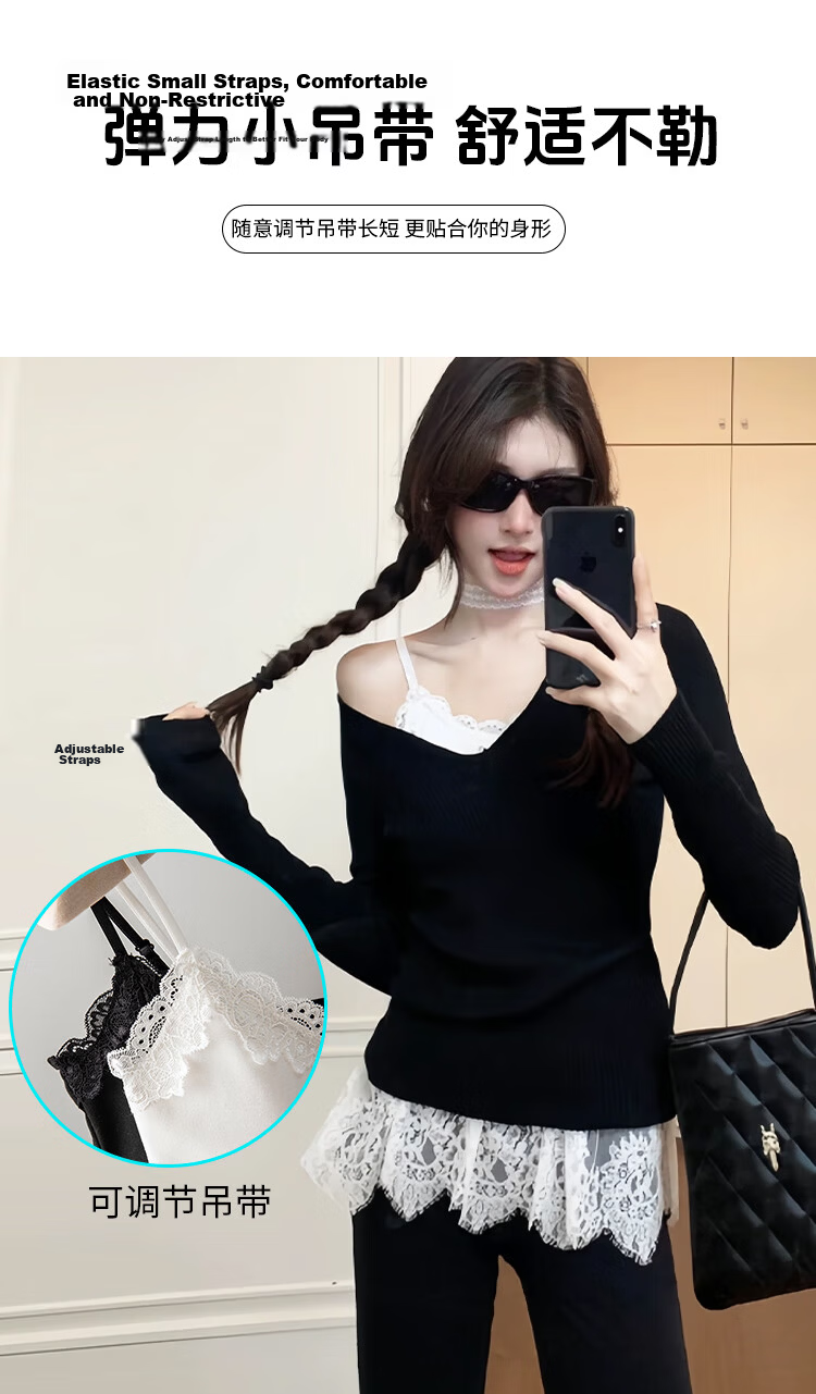 Free Style White V-Neck Lace Camisole Women Summer Inner Wear Ruffled Hem Mesh Splicing Sleeveless Top 5