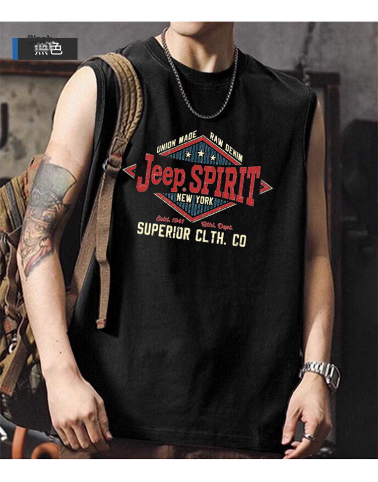 JEEP SPIRIT Men's American Vintage Sleeveless Vest Summer Lightweight Cotton Printed Tank Top Gray L 15