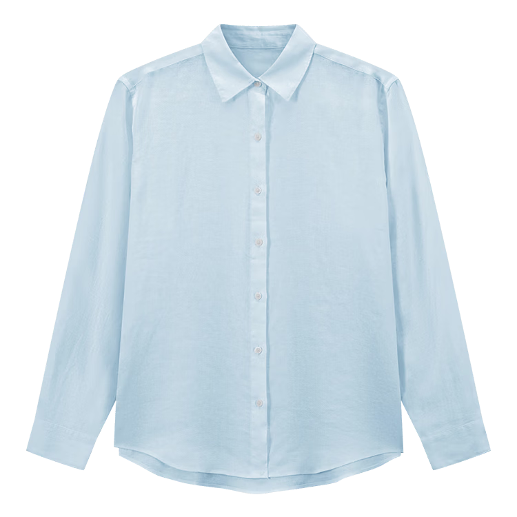JD Jingzao Linen Shirt Luxury Vintage Style Women's Shirt High-End 2026 New Summer Long Sleeve Light Blue XL
