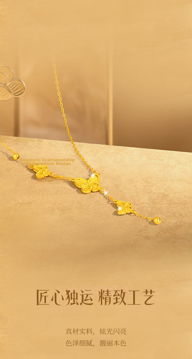 Jinliufu Auspicious Necklace for Women S925 Silver Butterfly Tassel Chain Pure Silver Gold Pendant Mother's Day Gift for Girlfriend 3