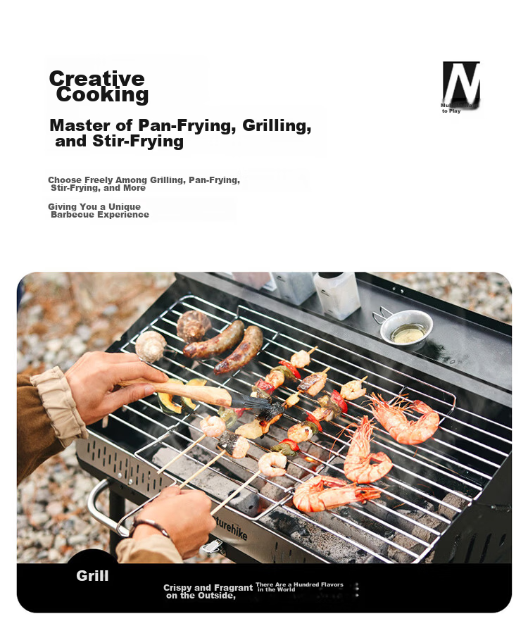 Naturehike Portable Foldable Vertical Charcoal BBQ Grill Outdoor Camping Barbecue Rack for 5-10 People 10