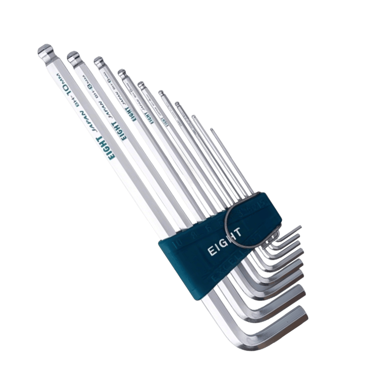 EIGHT Japan BAILI Hex Key Wrench Set Extended Long Ball Head Hexagonal Screwdriver 9-Piece BHS-9X