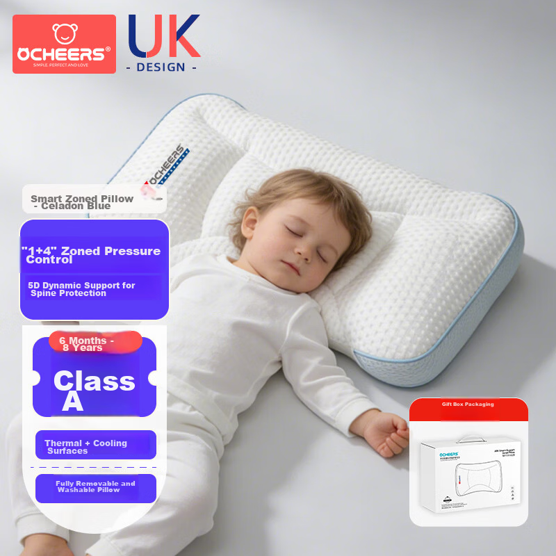 Ocheers Baby Zoned Pillow Neck Protection Pillow for 6+ Months, 0-3 Years, Class A Spine Support Pillow for Toddlers and Kindergarten Children