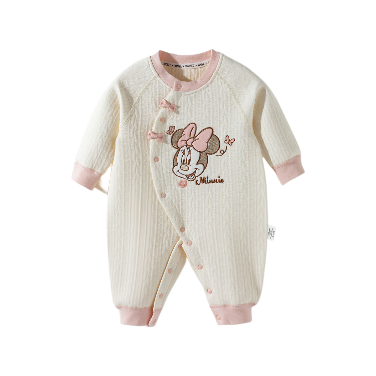 Disney Kids Autumn Winter Newborn Three-Layer Warm Cotton Thermal Home Romper Peach Pink White 017 90cm