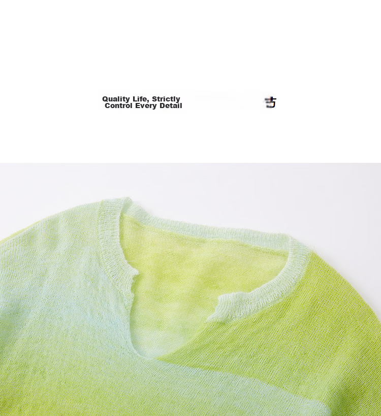 Demana [Green Mango Shaved Ice] Spring Tyndall V-Neck Irregular Gradient Sweater Loose Fit Petite Women's Knitwear 15