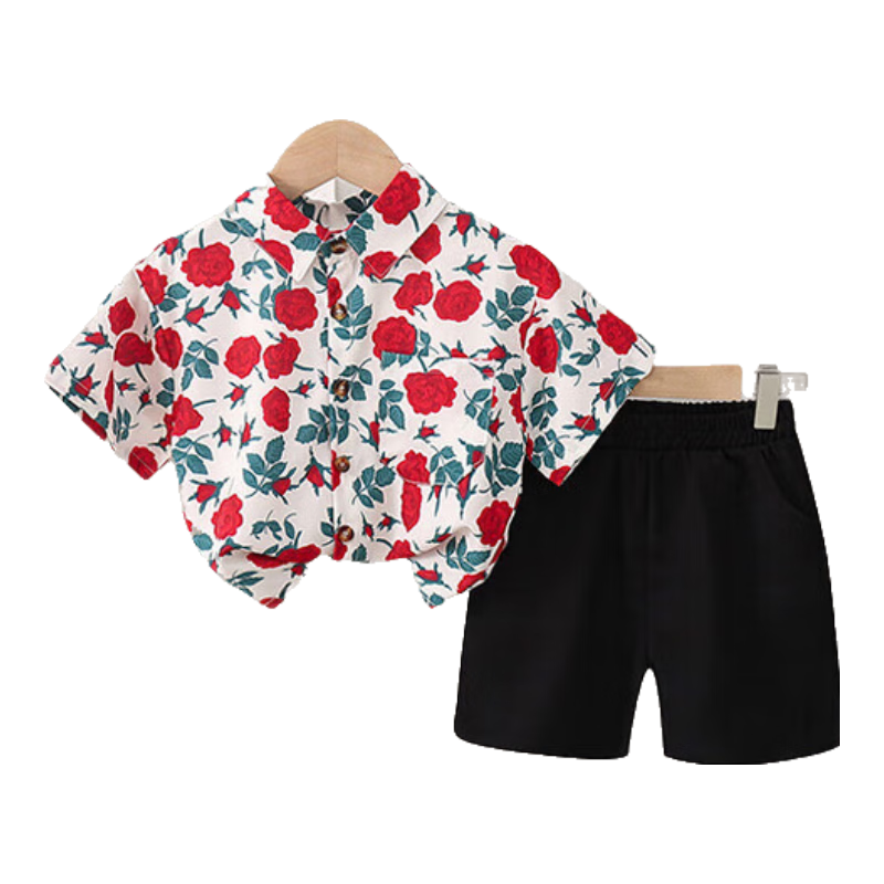 LUOBOBEIBEI Children's Shirt Summer Short-Sleeve Shirt Cool Boy Casual Dress Pants Set, Shirt Two-Piece Set, Size 140