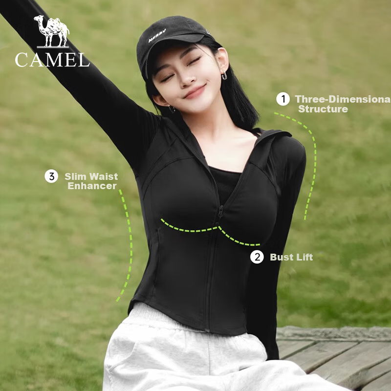 Camel Women's Outdoor Sun Protection Jacket Short Slim Fit Waist Quick-Dry Spring Summer New