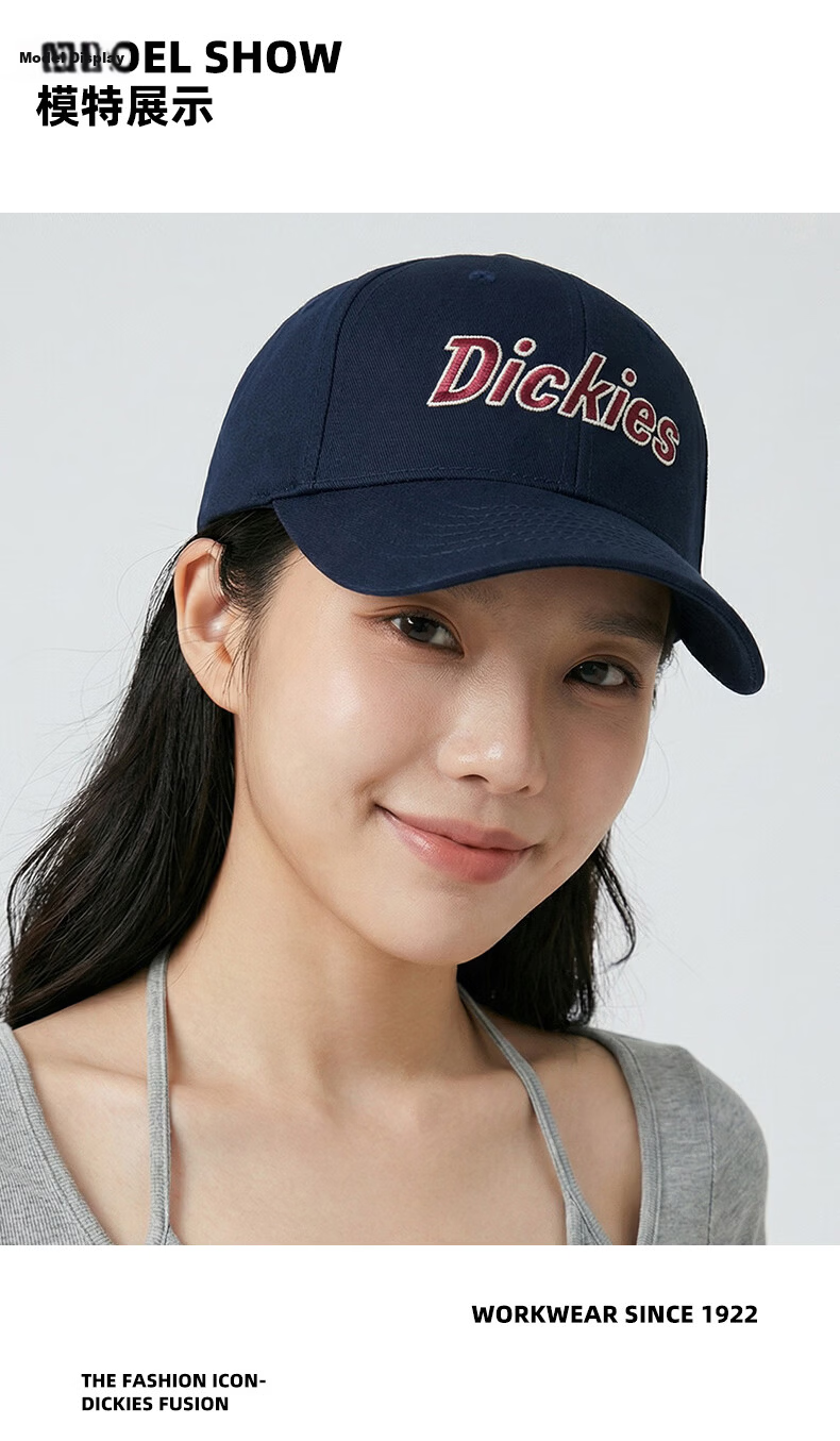 Dickies Vintage Hard Top Baseball Cap Unisex Adjustable Velcro Duckbill Hat Navy Blue Outdoor Sunshade Cap 6