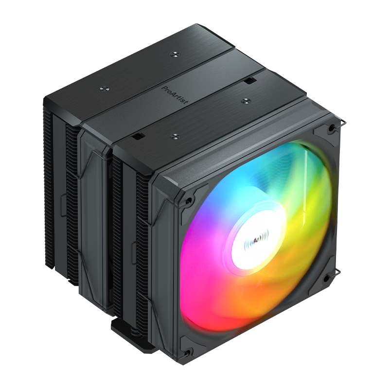 ProArtist E6 PRO Black Dual-Tower Air CPU Cooler 6 Heat Pipes ARGB Smart Temperature Control Tilted Design with Top Cover Full Black Appearance