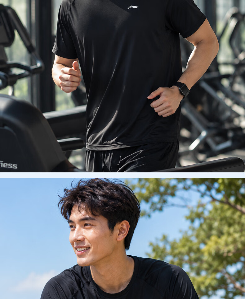LI-NING Short Sleeve T-Shirt Unisex Sports Summer Quick-Dry Breathable Casual Loose Fit Crew Neck Running Yoga Top Black 2XL 13