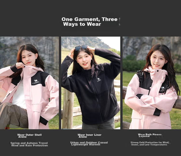 CAMEL Women's 3-in-1 Fleece Detachable Outdoor Softshell Jacket Windproof Waterproof Hiking Mountaineering Coat for Men 13