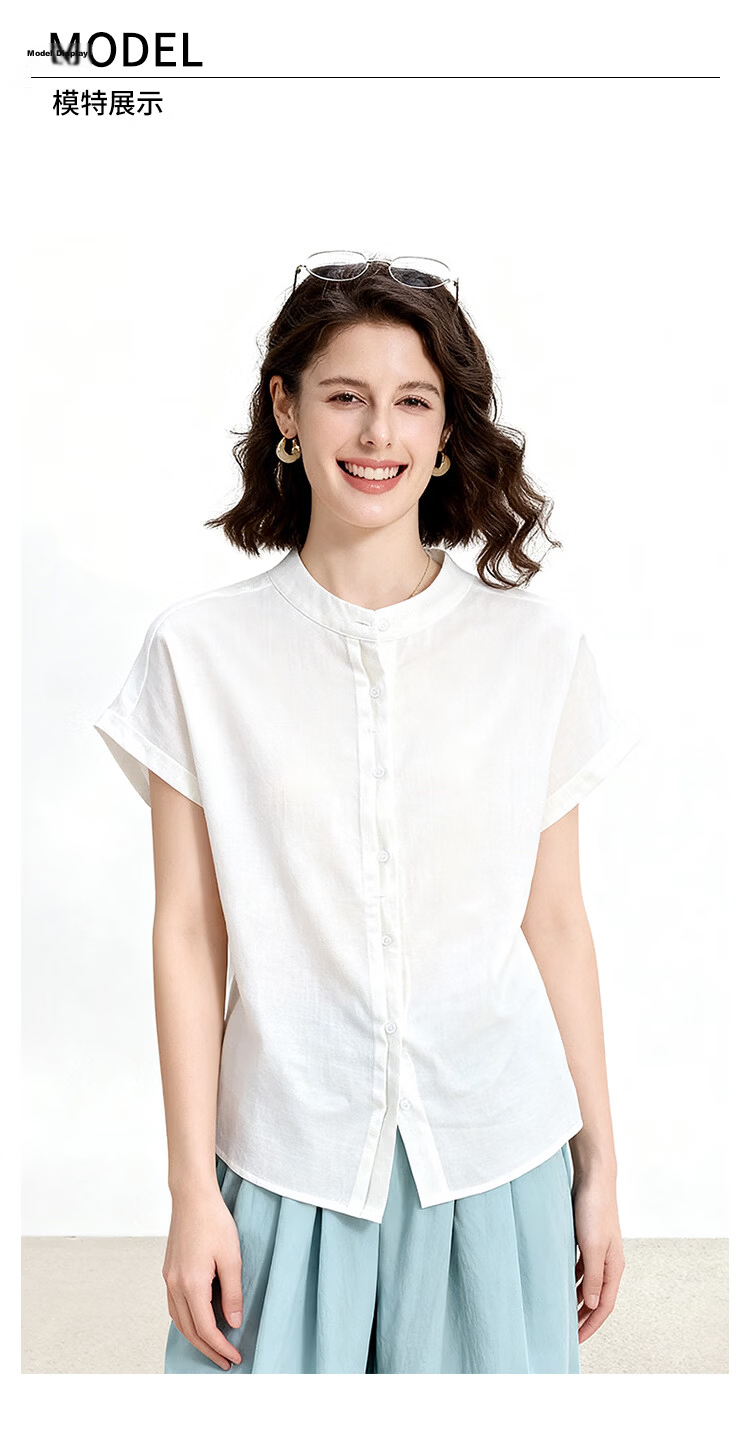 ENC Elegant Plain White Short Sleeve Shirt Literary Intellectual Style 2026 Women's Summer New Loose Comfortable Breathable Versatile Top 6