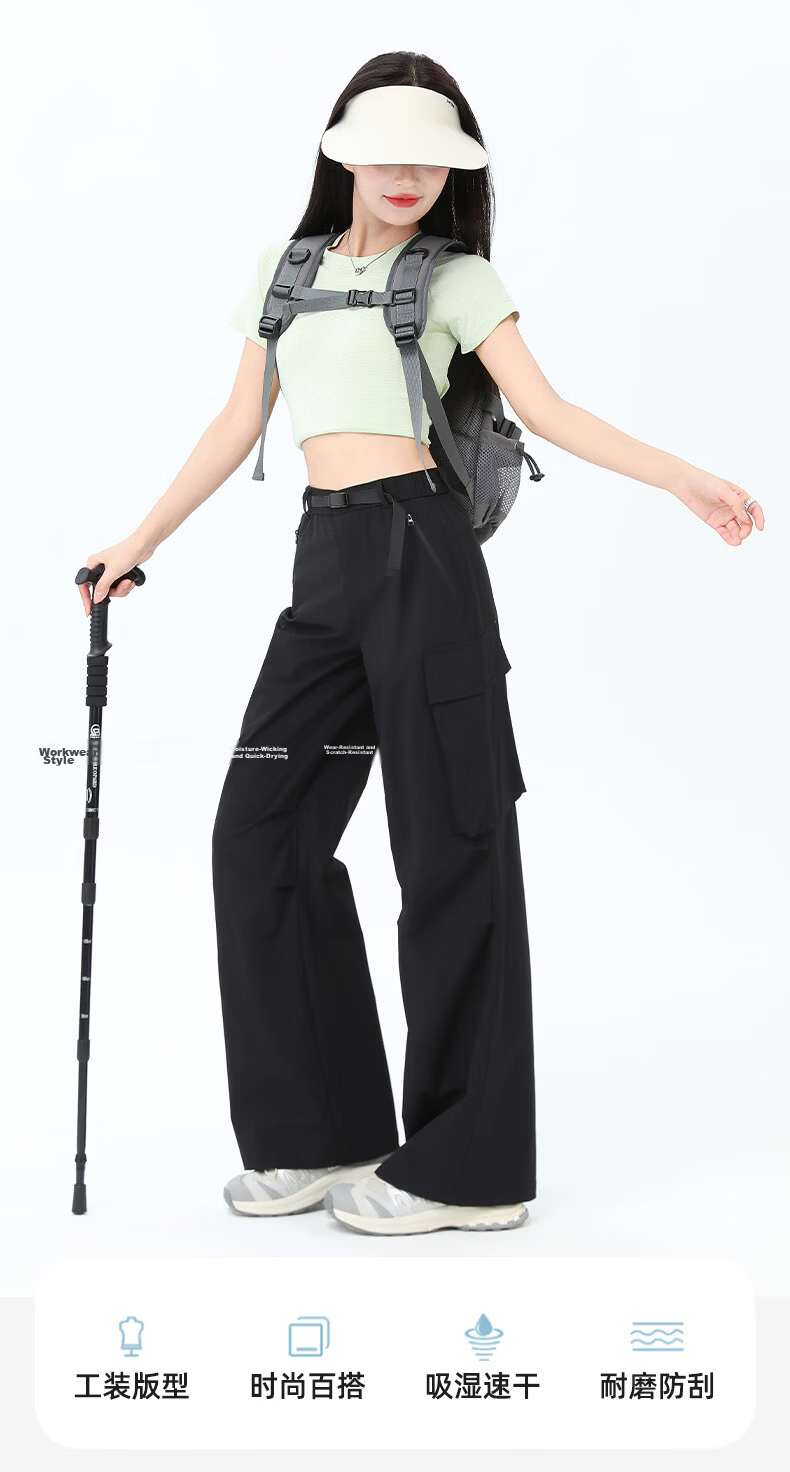 Xueqiman Women's Work Pants 2026 Summer New High-Waist Paratrooper Pants Windproof Waterproof Outdoor Hiking Sports Shell Pants 2