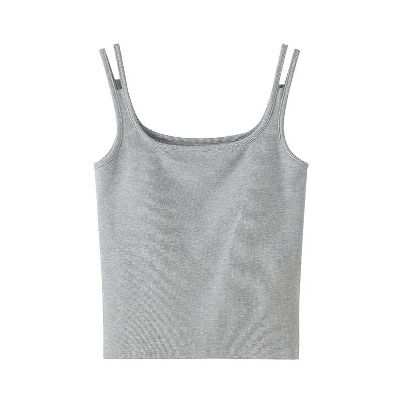 Borui Women's Ribbed U-Back Tank Top Integrated Bra Double Shoulder Strap Pure Desire Camisole