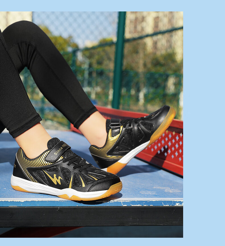 Shuangxing Kids' Parent-Child Badminton Shoes Youth Table Tennis Non-Slip Breathable Training Sports Shoes Black Gold Size 33 20