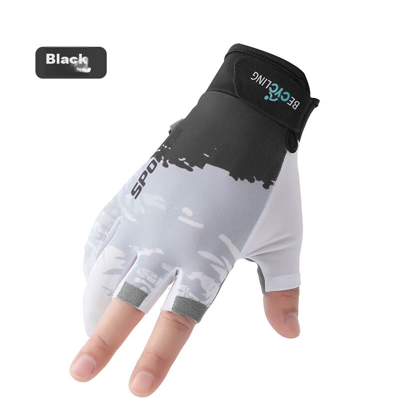 Jian Cai Summer Sun Protection Ice Silk Anti-Slip Thin Breathable Three-Finger Cycling Sports Fitness Fishing Lure Gloves for Men 9