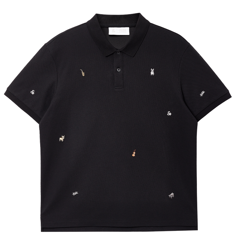 JACK&JONES Men's Spring Polo Shirt Two-Button Polo Collar Full Print Comfortable Trendy Short Sleeve 226106012