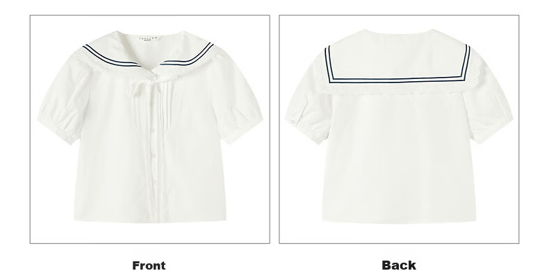 TonLion 2026 Summer Women's Short Sleeve Shirt College Style Youthful Simple Design Navy Collar Short Sleeve Shirt 19