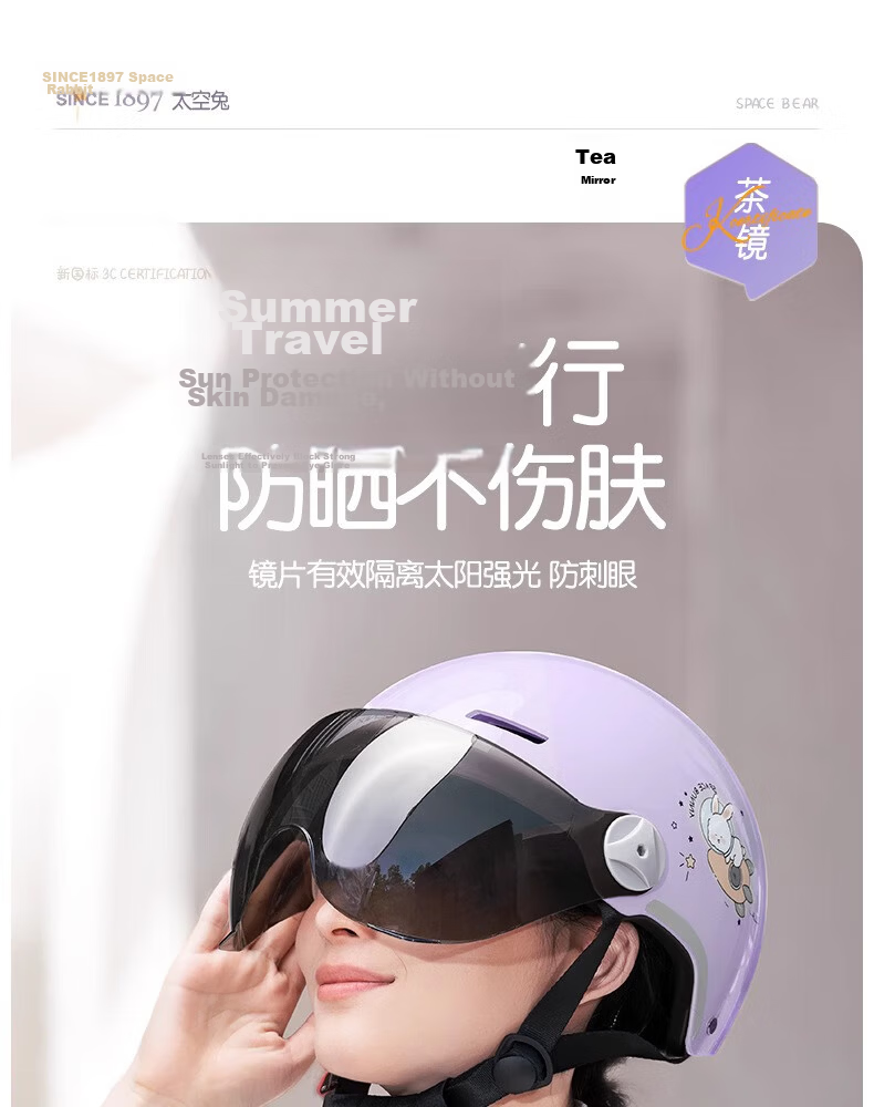 Phoenix New National Standard 3C Certified Electric Vehicle Helmet for Men and Women, Ventilated and Breathable Electric Scooter Motorcycle Safety Helmet, Four-Season Universal Half Helmet, Purple Car 8