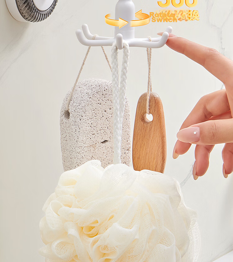 Ecoco Suction Cup Bathroom Hook Six-Claw Rotating No-Drill Wall-Mounted Bath Ball Hair Tie Storage Rack Adhesive Hook Kitchen Utensil Holder 2
