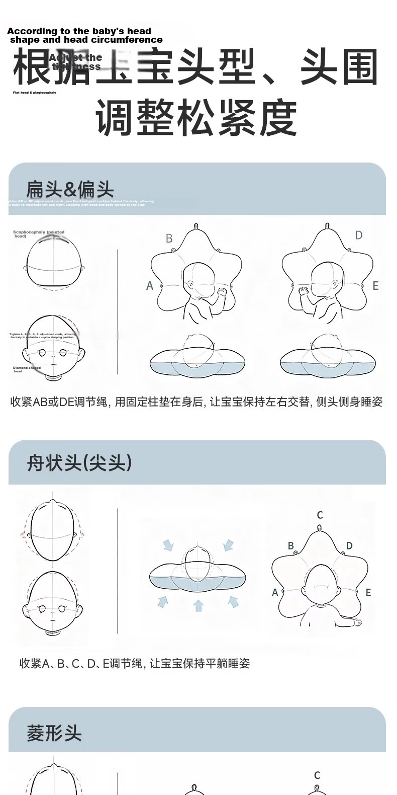 Aibedila Baby Shaping Pillow Newborn Head Correction Anti-Plagiocephaly 0-6 Months Infant Sleep Positioner for 1 Year Old 5