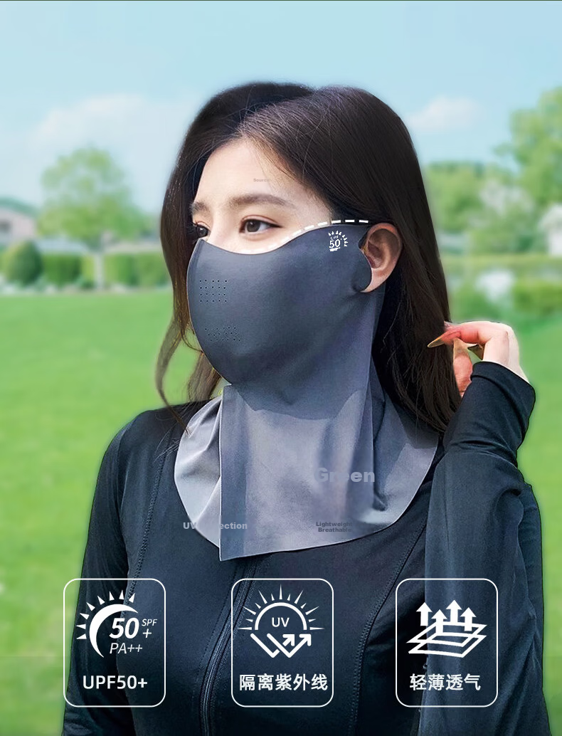 Baishangyite Full Face Sunscreen Mask Facekini Women UV Protection Summer Ice Silk Seamless Sun Hat Mask Neck Guard Integrated 2