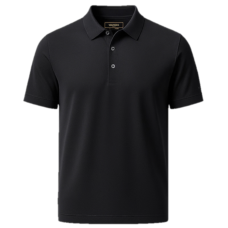 YOUNGOR 【Binba + Machine Washable Mulberry Silk】Summer Men's Short Sleeve Polo Business Stretch Collar Black 513143