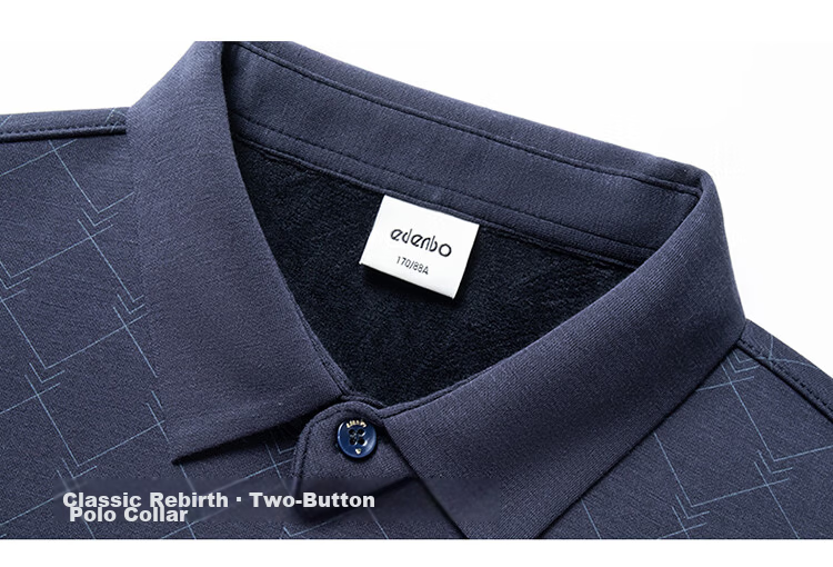 Edenbo Men's Long Sleeve Fleece-Lined Polo Shirt Autumn Winter Dense Fleece Mesh Top Dark Blue 175/92A (XL) 7