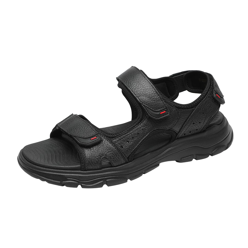Goldlion Men's New Casual Sandals with Velcro Lightweight Shock-Absorbing Durable Beach Shoes G229420234AAF Black Size 37