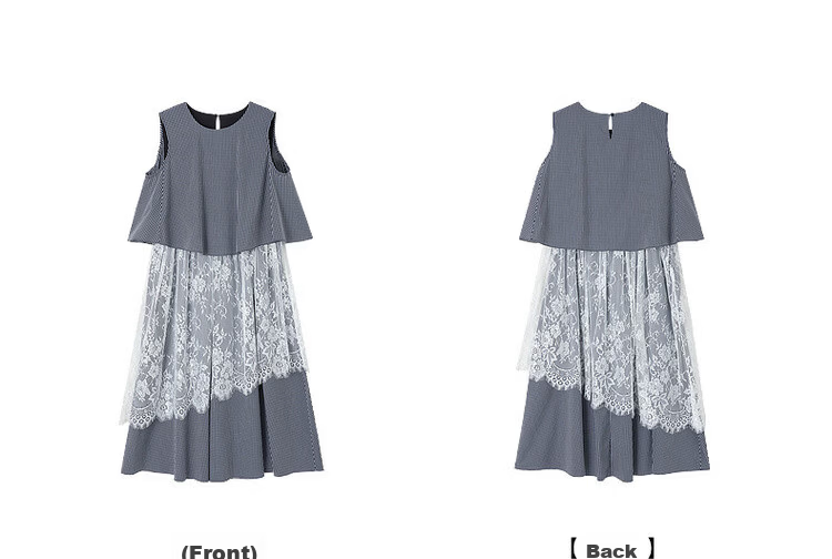 Demana [Cloud Oxygen Cotton Series] Summer Retro Plaid Lace Splice Sleeveless Flared Slim Fit Designer Women's Dress 19