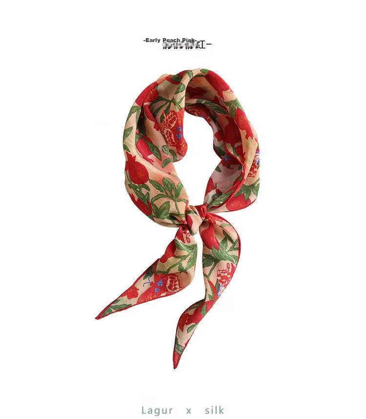 Lagur "Butterfly Pomegranate Flower" 100% Mulberry Silk Triangle Scarf Women's Silk Diamond Scarf Lupine Blue 23