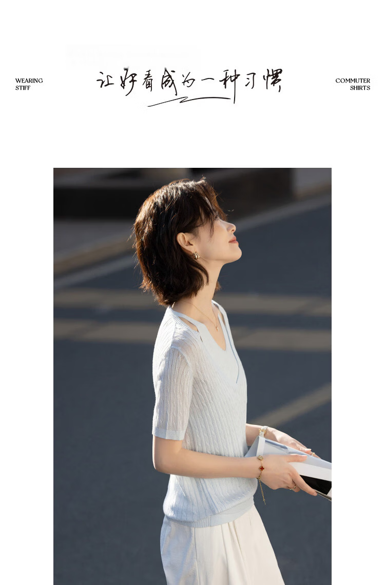 Demana [100 Lyocell] Summer Halter Neck Two-Piece V-Neck Cable Knit Slim Fit Short Sleeve Sweater for Women Premium Quality 11