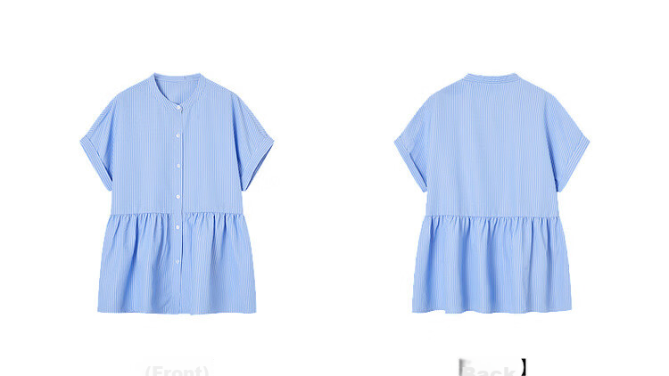 Demana Commuter Aesthetics Summer Refreshing Color-Block Striped Stand Collar Loose Fit Short Sleeve Shirt Women's Top 20