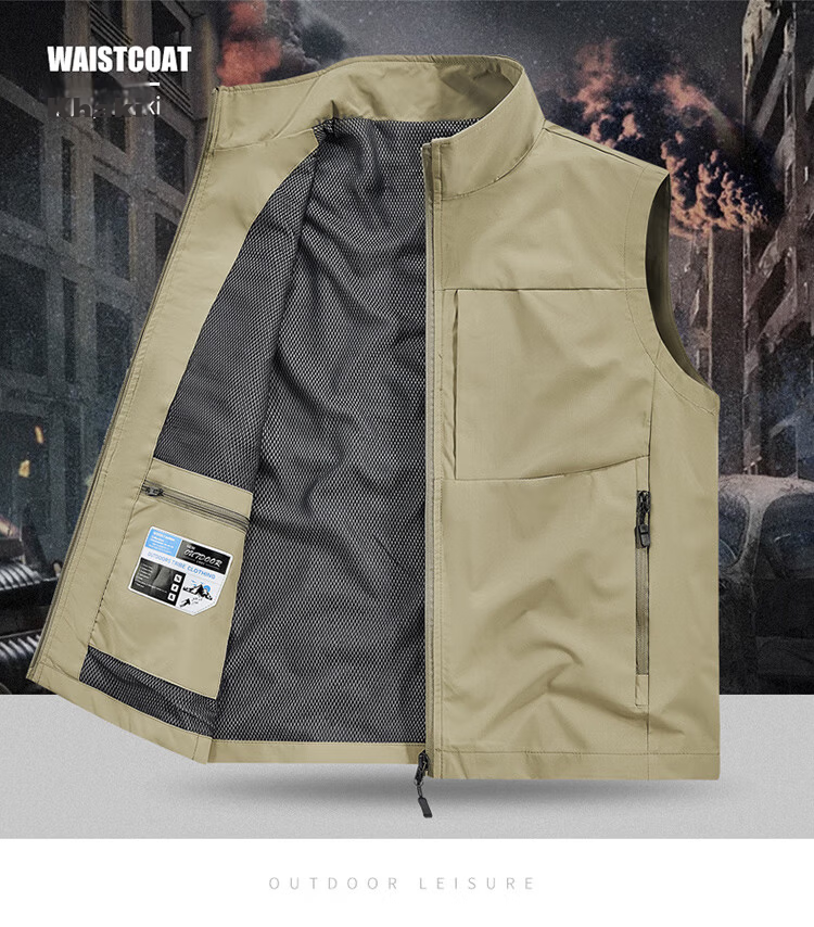 JEEP SPIRIT Men's Outdoor Casual Quick-Dry Vest Breathable Simple Stand Collar Photography Jacket Military Green M 11