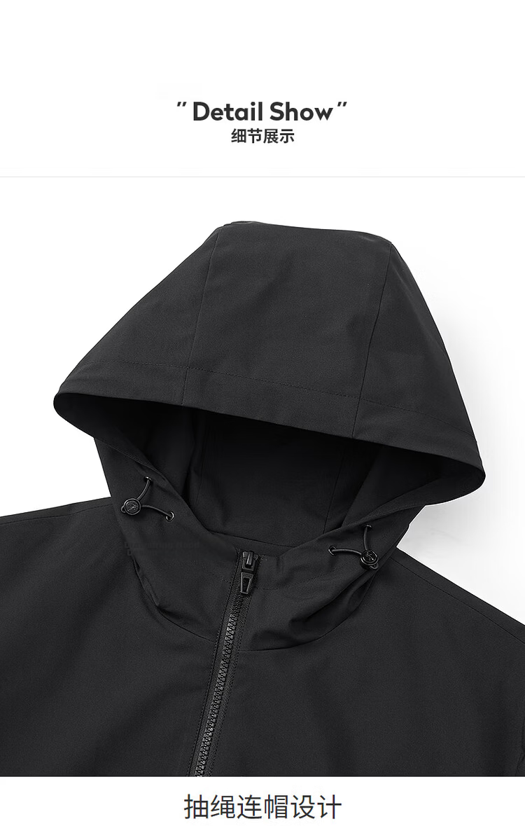 DANCING WOLVES DuPont 3-Protection Versatile Lightweight Outdoor Hooded Men's Jacket 001 Black 3XL (190) 18