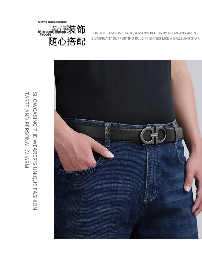 Calermkeens Men's Genuine Leather Belt 2026 New Cowhide Business Casual Automatic Buckle Waist Belt Birthday Gift 15