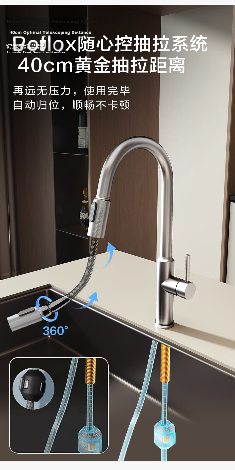 MOEN Aisen Stainless Steel Undermount Kitchen Sink Single Bowl 800mm with Pull-Out Faucet Set 42811 12