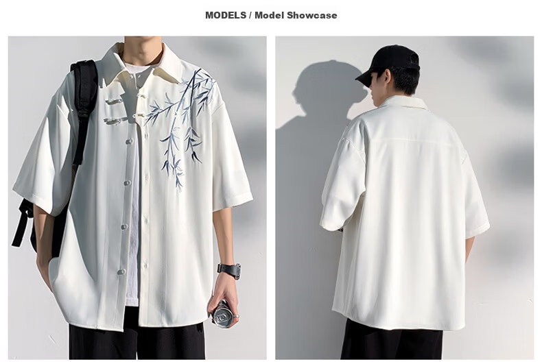 NASA GISS Men's Short Sleeve Shirt Summer Loose Fit Plus Size Bamboo Embroidered Lightweight Breathable Jacket White XL 3