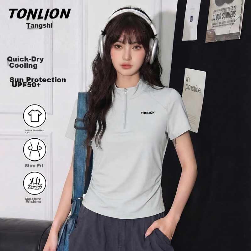 TonLion Quick-Dry Sunscreen Short Sleeve Women's Summer New 7A Antibacterial Running Cooling Sports T-Shirt Slim Fit Top