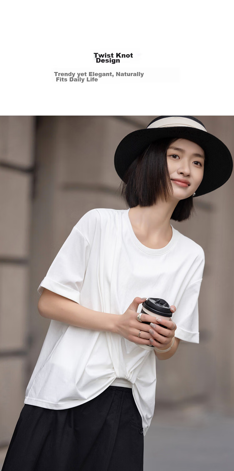 Demana [Cool Sorona] Summer Anti-Stick Cross Twist Loose Slim Fit Petite T-Shirt for Women Premium Feel 7