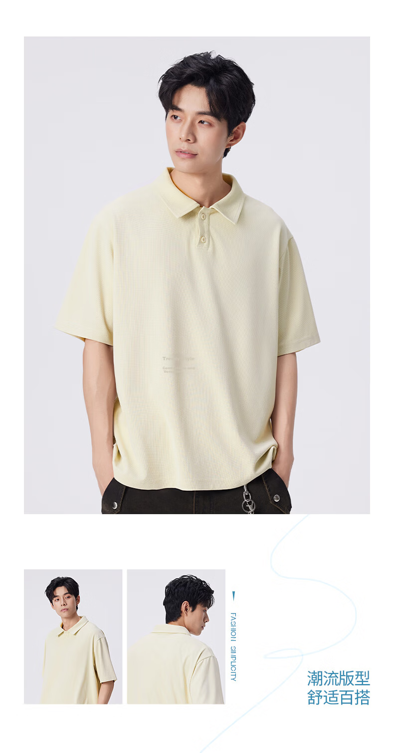 JEANSWEST LIFE Men's Summer Waffle Short Sleeve Polo Shirt Loose Fit Drop Shoulder Slim Fit Father's Day Gift 22
