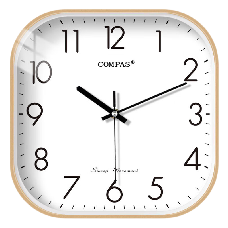 Compas Silent Modern Minimalist Square Quartz Wall Clock for Living Room Bedroom 32cm Gold Model 1559